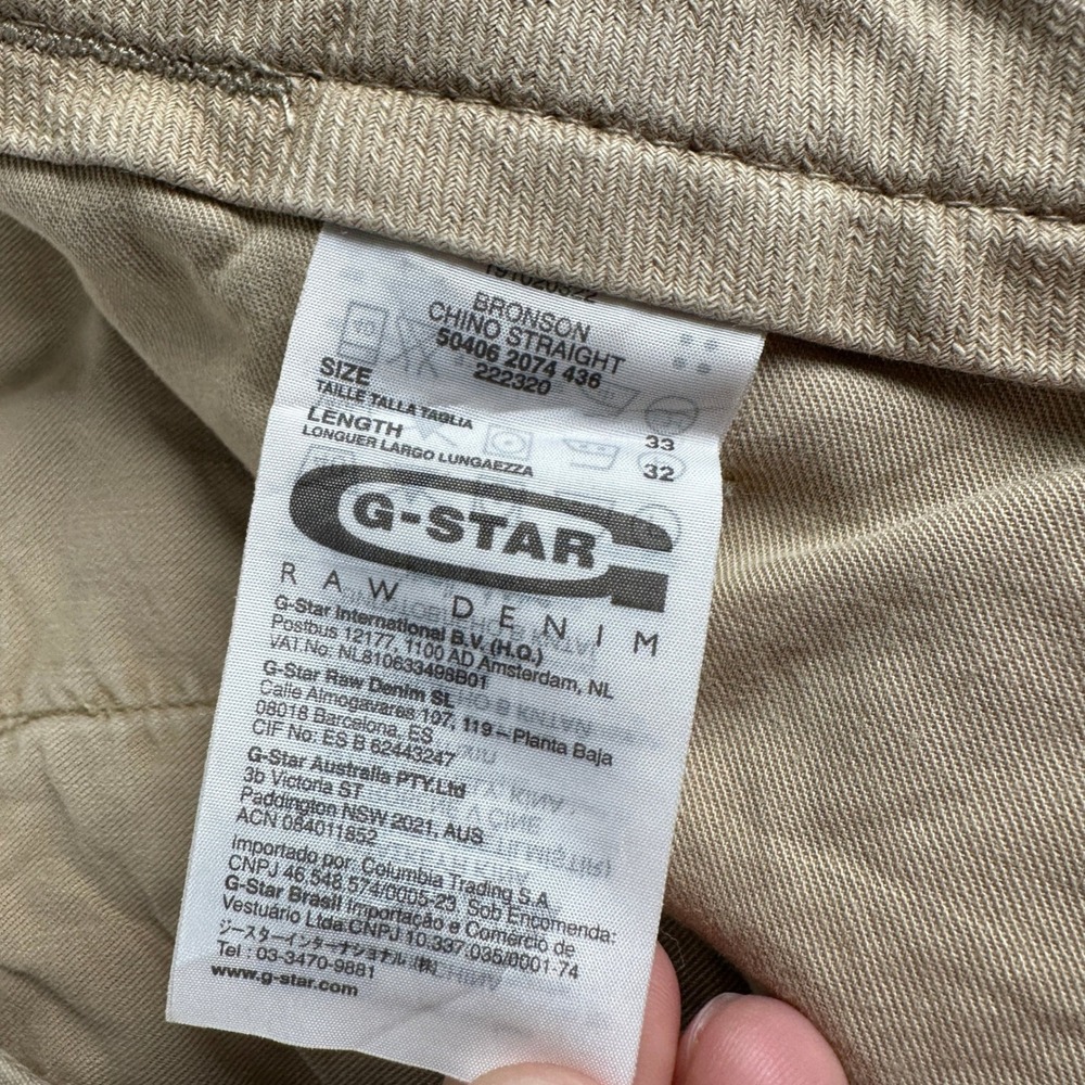 G-Star Raw Pants Mens 33 Tan Bronson Chino Straight GS 3301 Button Fly Khaki - Picture 4 of 12